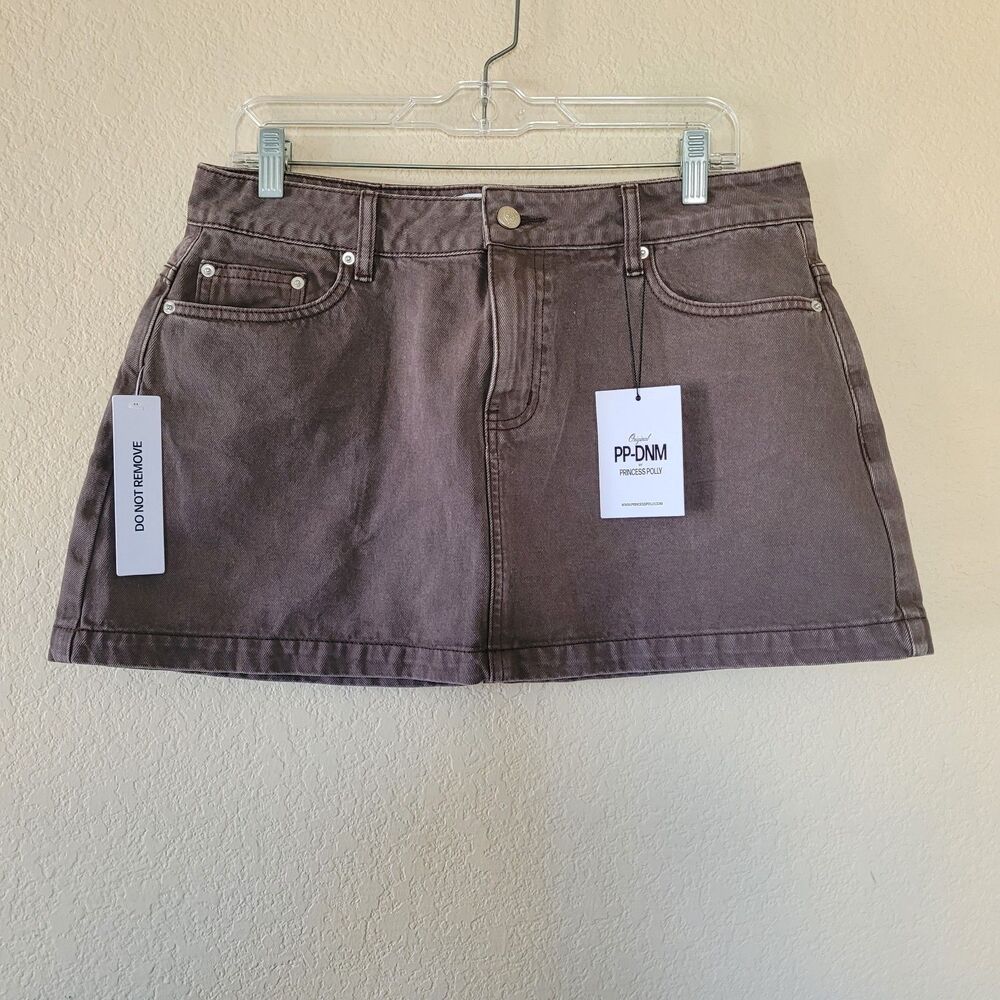 Princess Polly Women’s Size 10 Mini Skirt Brown Denim Low Waist Pockets Y2k Nwt